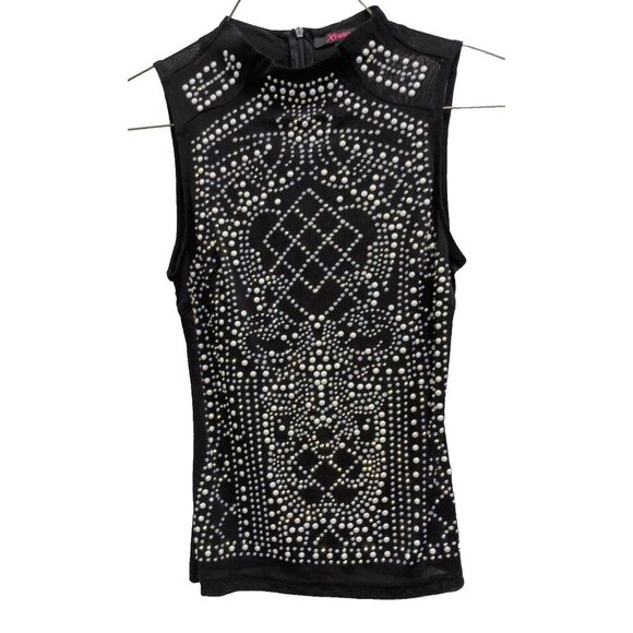 Xtaren Tops - VTG 90s Y2K Xtaren Womens Top Medium Black Studded Mesh Sleeveless WhimsiGoth